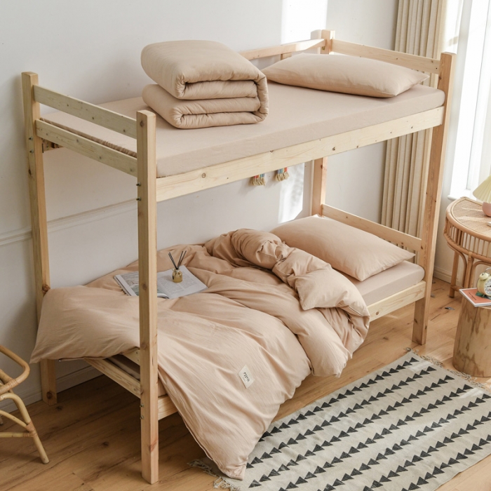 91家纺网 家纺一手货源 找家纺 恋人优选新款全棉色织水洗棉学生三件套 米色