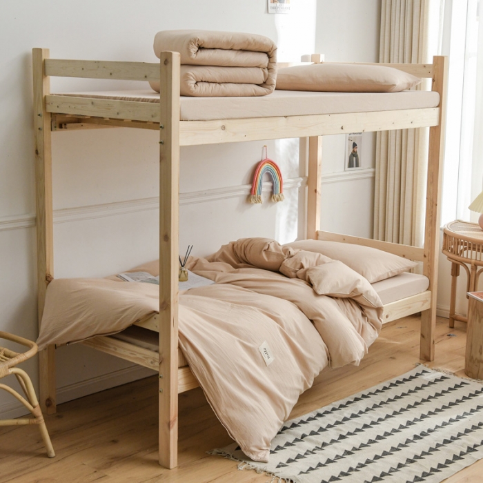 91家纺网 家纺一手货源 找家纺 恋人优选新款全棉色织水洗棉学生三件套 米色