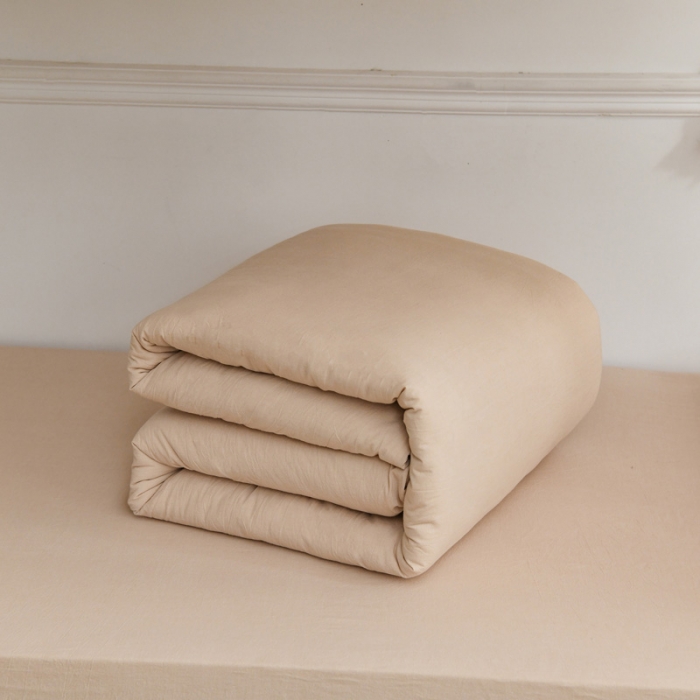 91家纺网 家纺一手货源 找家纺 恋人优选新款全棉色织水洗棉学生三件套 米色