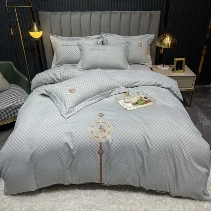 91家纺网 家纺一手货源 找家纺 仟网汇 2021新款雅棉绣花款四件套 德尔斯-高级灰