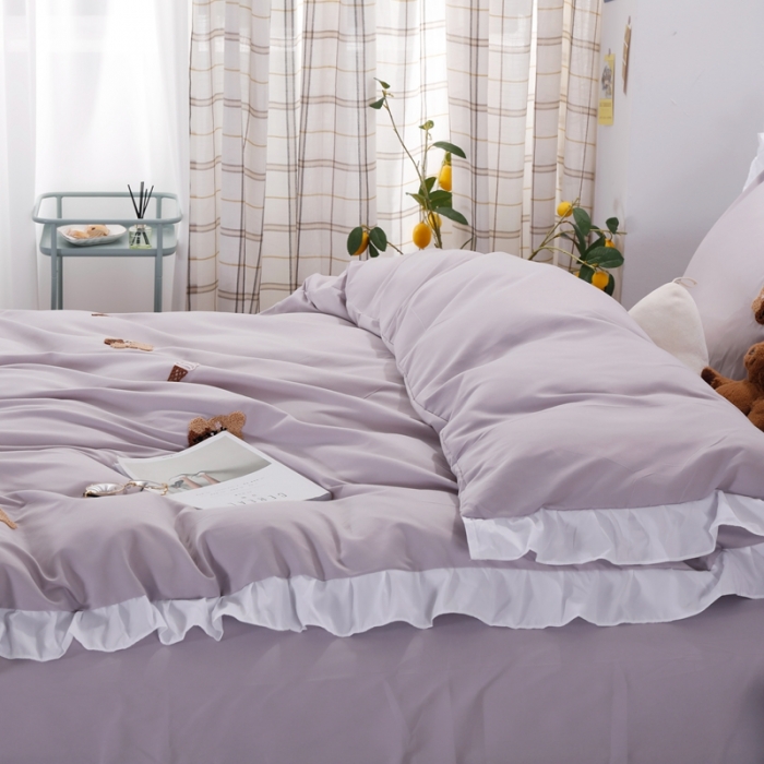 91家纺网 家纺一手货源 找家纺 雨帆  2021新款毛巾绣四件套 曲奇熊浅灰