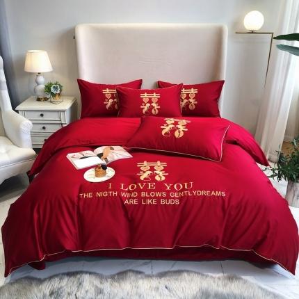 （总) 馨蕊2021新款60s双股长绒棉四件套-喜嫁-温莎红
