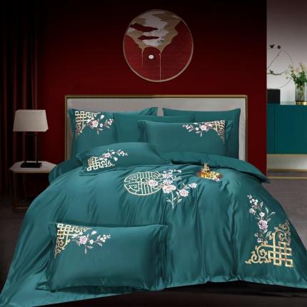 91家纺网 家纺一手货源 找家纺 （总）婚庆四件套大红色刺绣花全棉纯棉结婚八色床上用品 暗香