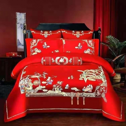 91家纺网 家纺一手货源 找家纺 （总）梦丝语家纺婚庆四件套长绒棉全棉圆角床单式一件代发