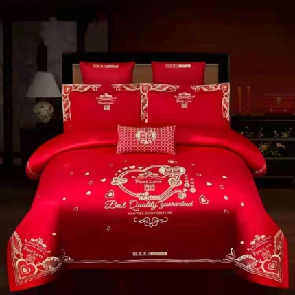 91家纺网 家纺一手货源 找家纺 （总）梦丝语家纺婚庆四件套长绒棉全棉圆角床单式一件代发