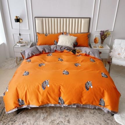 91家纺网 家纺一手货源 找家纺 蘭菲 2023新款60支贡缎长绒棉印花美式花卉四件套斑马踪迹