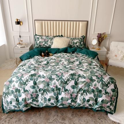 91家纺网 家纺一手货源 找家纺 蘭菲 2023新款60支贡缎长绒棉印花美式花卉四件套晨光漪烂