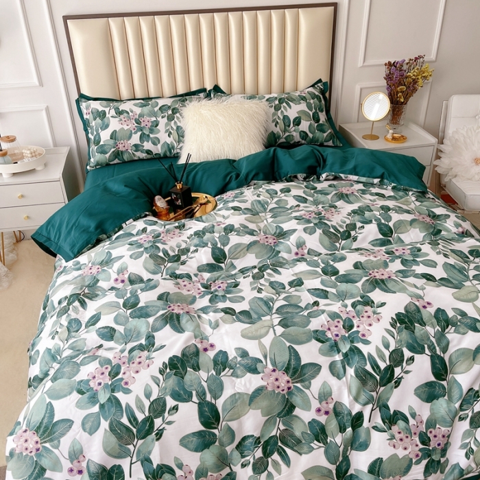 91家纺网 家纺一手货源 找家纺 蘭菲 2023新款60支贡缎长绒棉印花美式花卉四件套晨光漪烂