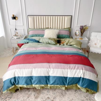 蘭菲2023新款60支贡缎长绒棉印花美式花卉四件套流行风标绿