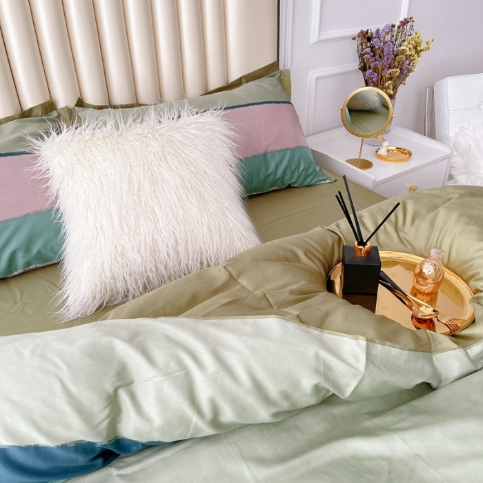 91家纺网 家纺一手货源 找家纺 蘭菲2023新款60支贡缎长绒棉印花美式花卉四件套流行风标绿