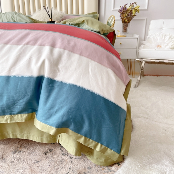 91家纺网 家纺一手货源 找家纺 蘭菲2023新款60支贡缎长绒棉印花美式花卉四件套流行风标绿