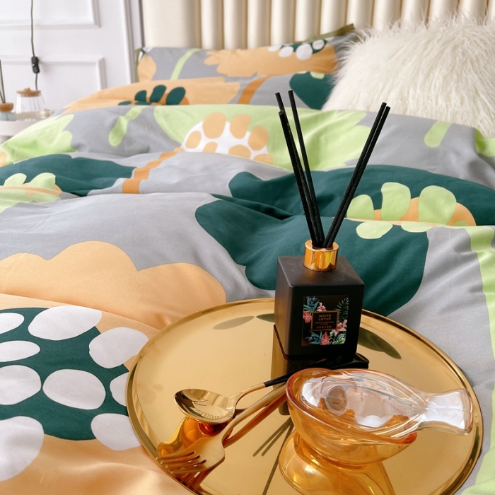 91家纺网 家纺一手货源 找家纺 蘭菲2023新款60支贡缎长绒棉印花美式花卉四件套梦里花香绿