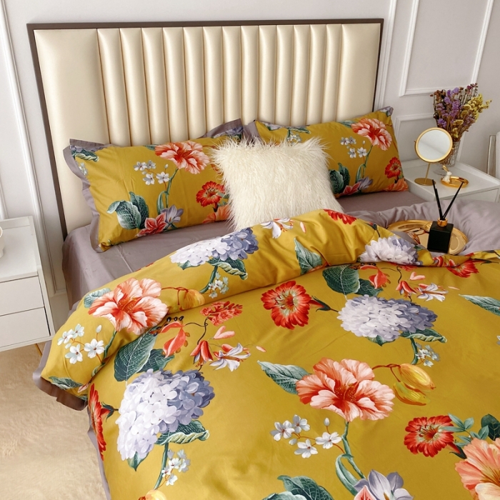 91家纺网 家纺一手货源 找家纺 蘭菲2023新款60支贡缎长绒棉印花美式花卉四件套盛世浓情换