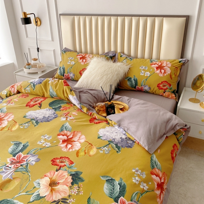 91家纺网 家纺一手货源 找家纺 蘭菲2023新款60支贡缎长绒棉印花美式花卉四件套盛世浓情换