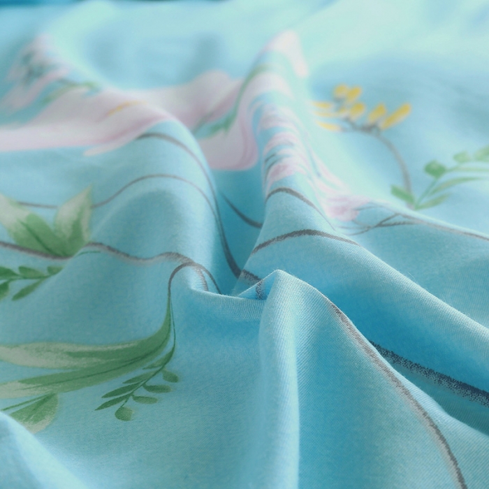 91家纺网 家纺一手货源 找家纺 雨萝家纺2022新款纯棉四件套全棉学生宿舍三件套花韵清香-蓝