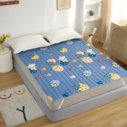 温语家纺 2021新款印花床垫床褥床护垫 草莓香味-蓝