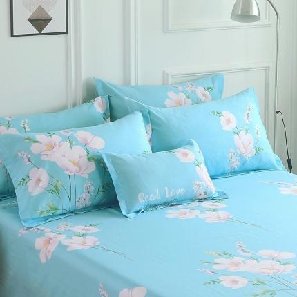 雨萝家纺 2022新款纯棉枕套全棉枕皮 花韵清香-蓝