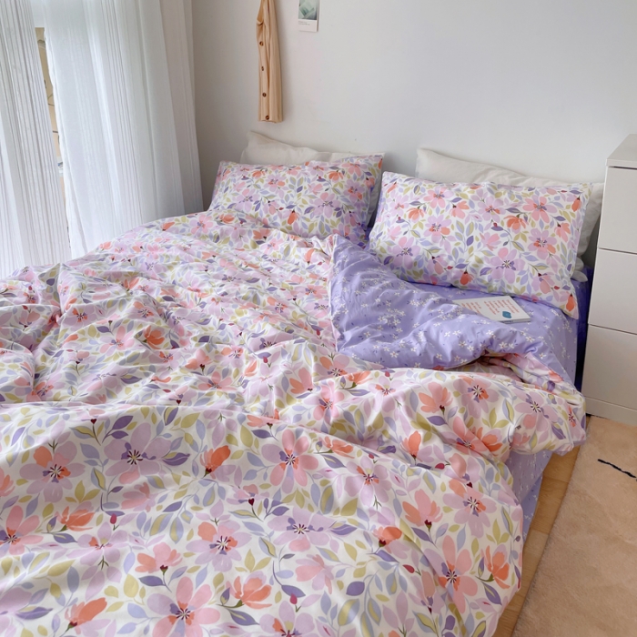 91家纺网 家纺一手货源 找家纺 麦伦2021全棉ins风碎花小清新三四件套学生宿舍少女 多彩