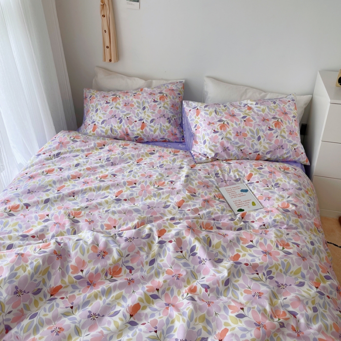 91家纺网 家纺一手货源 找家纺 麦伦2021全棉ins风碎花小清新三四件套学生宿舍少女 多彩