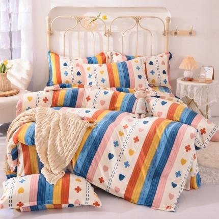 91家纺网 家纺一手货源 找家纺 玖玖爱家纺 2021新款牛奶绒印花款四件套 海派甜心-白