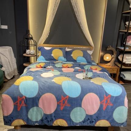 91家纺网 家纺一手货源 找家纺 玖玖爱家纺 2021新款牛奶绒印花款四件套 慢调时光深蓝