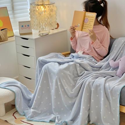 澳萝拉新款小清新牛奶绒双层盖毯毛毯法莱绒雪花绒ins蓝小爱心