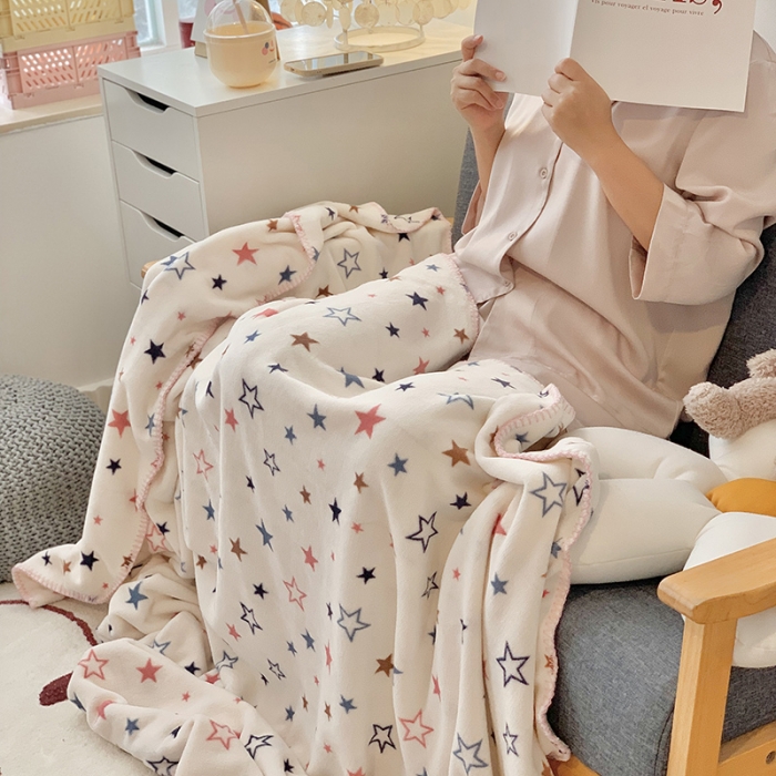 91家纺网 家纺一手货源 找家纺 澳萝拉2021新款小清新牛奶绒双层盖毯毛毯法莱绒雪花绒星星集