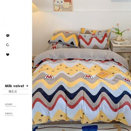 91家纺网 家纺一手货源 找家纺 澳萝拉2021高克重卡通清新牛奶绒四件套水晶法莱绒 慢生活