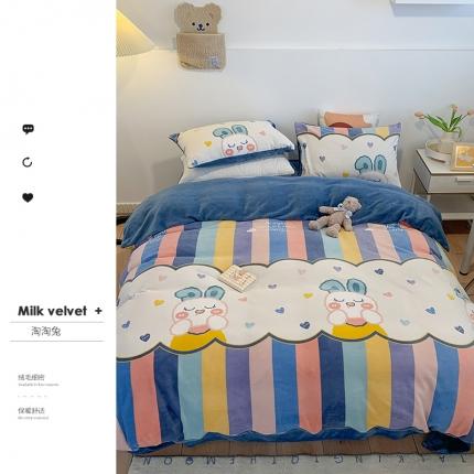 91家纺网 家纺一手货源 找家纺 澳萝拉2021高克重卡通清新牛奶绒四件套水晶法莱绒 淘淘兔