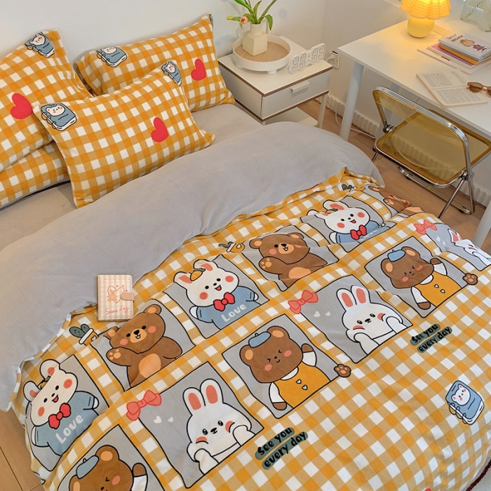 91家纺网 家纺一手货源 找家纺 澳萝拉2021高克重卡通清新牛奶绒四件套水晶法莱绒浪漫满屋