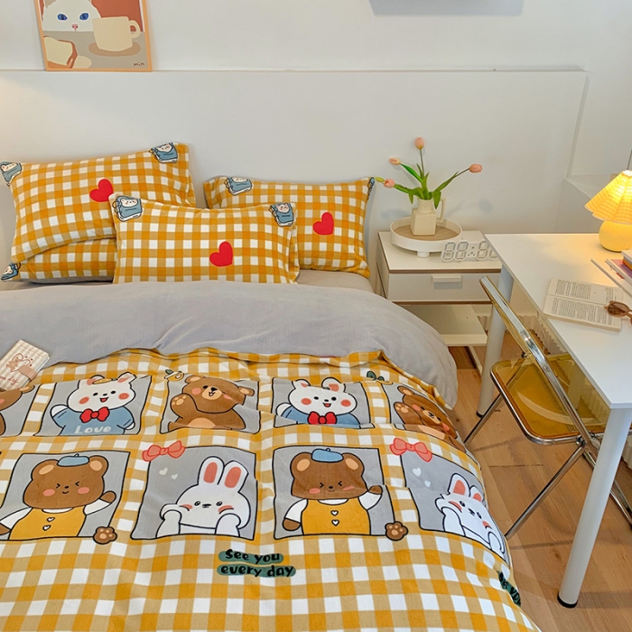 91家纺网 家纺一手货源 找家纺 澳萝拉2021高克重卡通清新牛奶绒四件套水晶法莱绒浪漫满屋