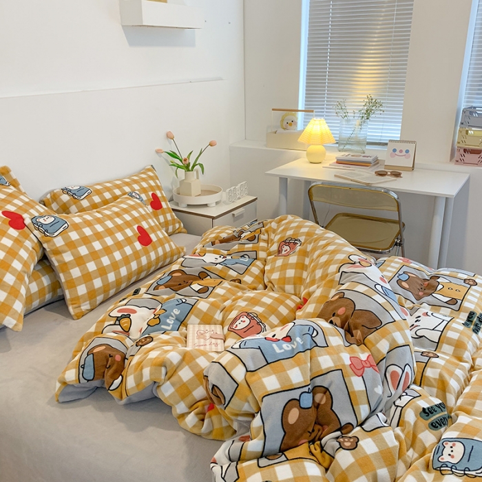 91家纺网 家纺一手货源 找家纺 澳萝拉2021高克重卡通清新牛奶绒四件套水晶法莱绒浪漫满屋