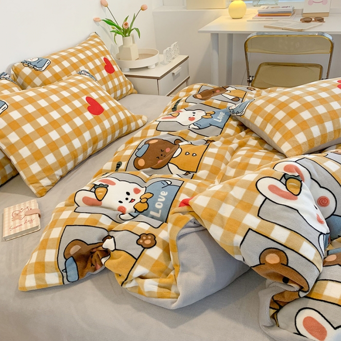 91家纺网 家纺一手货源 找家纺 澳萝拉2021高克重卡通清新牛奶绒四件套水晶法莱绒浪漫满屋