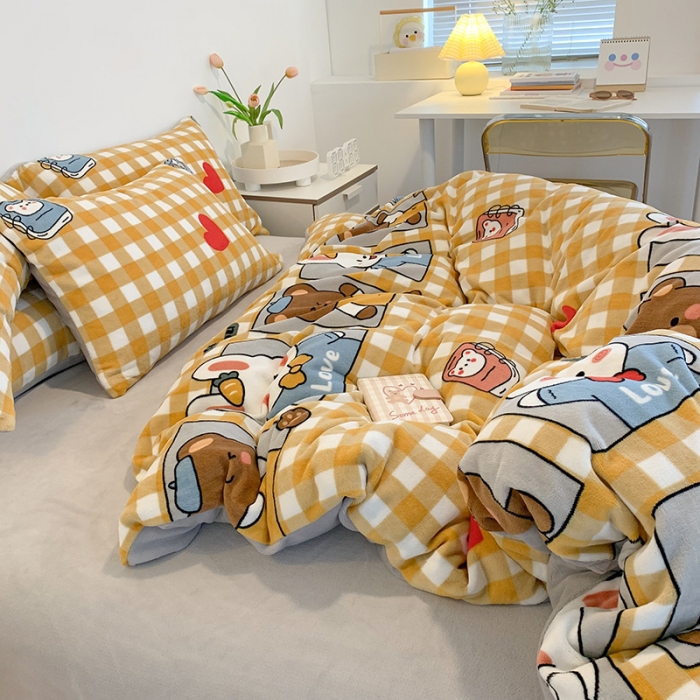 91家纺网 家纺一手货源 找家纺 澳萝拉2021高克重卡通清新牛奶绒四件套水晶法莱绒浪漫满屋