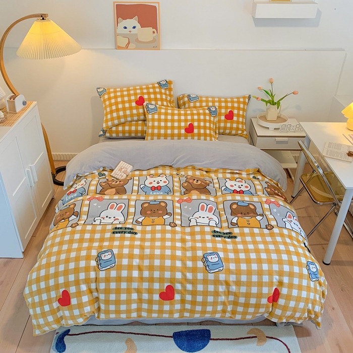 91家纺网 家纺一手货源 找家纺 澳萝拉2021高克重卡通清新牛奶绒四件套水晶法莱绒浪漫满屋