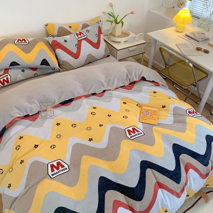 91家纺网 家纺一手货源 找家纺 澳萝拉2021高克重卡通清新牛奶绒四件套水晶法莱绒 慢生活