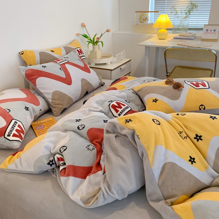 91家纺网 家纺一手货源 找家纺 澳萝拉2021高克重卡通清新牛奶绒四件套水晶法莱绒 慢生活