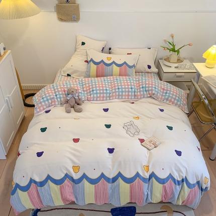 澳萝拉2021高克重卡通清新牛奶绒四件套水晶法莱绒 少女心