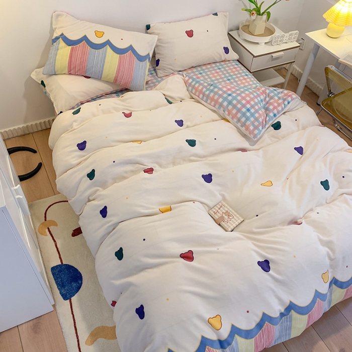 91家纺网 家纺一手货源 找家纺 澳萝拉2021高克重卡通清新牛奶绒四件套水晶法莱绒 少女心