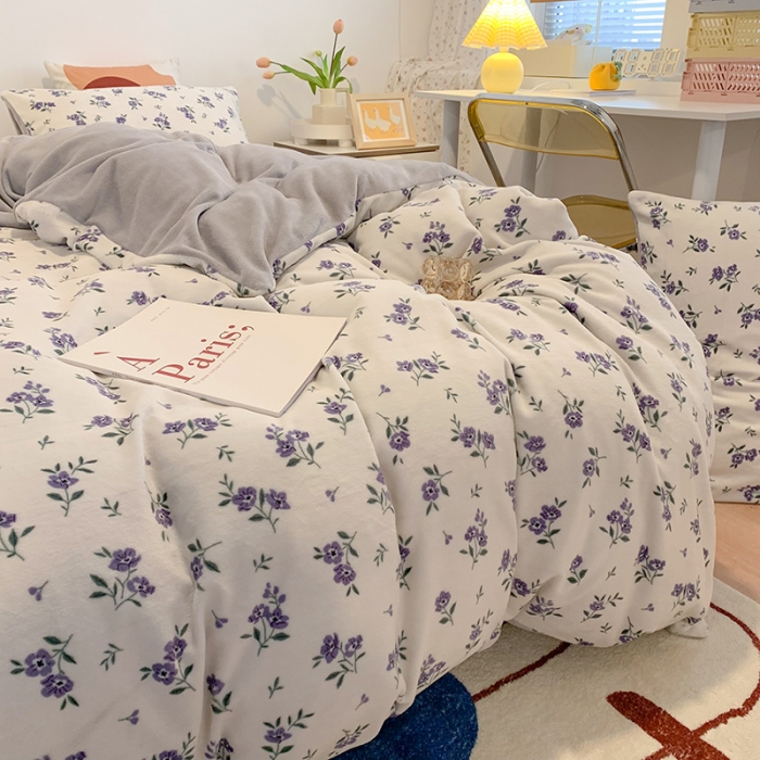 91家纺网 家纺一手货源 找家纺 澳萝拉2021高克重卡通清新牛奶绒四件套水晶法莱绒秘密花园