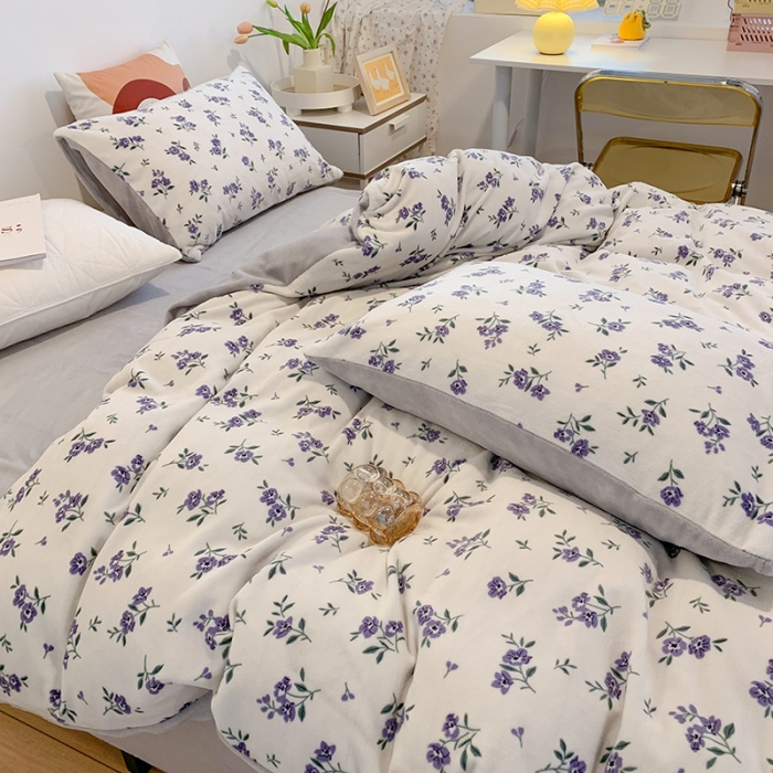 91家纺网 家纺一手货源 找家纺 澳萝拉2021高克重卡通清新牛奶绒四件套水晶法莱绒秘密花园