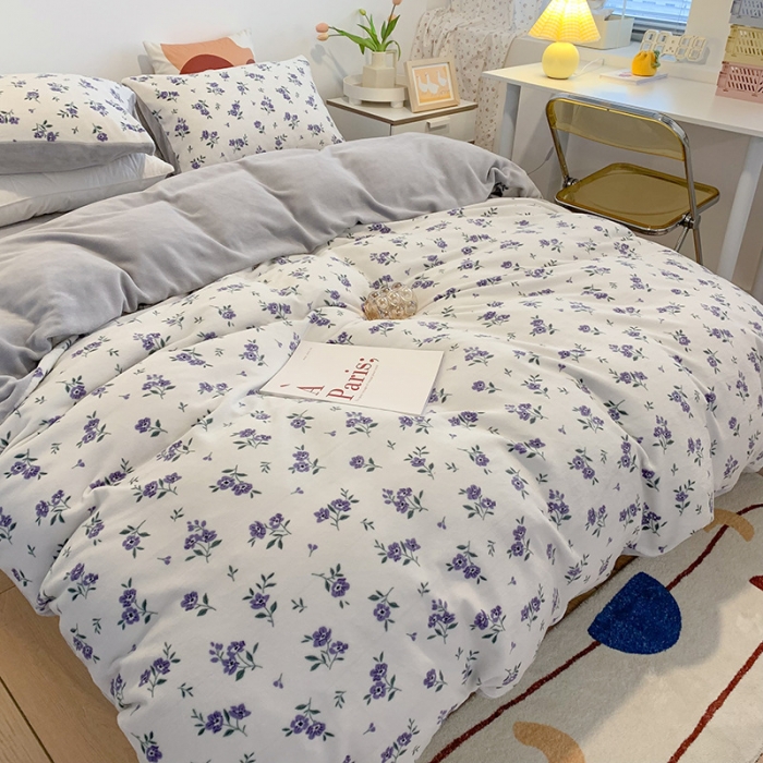 91家纺网 家纺一手货源 找家纺 澳萝拉2021高克重卡通清新牛奶绒四件套水晶法莱绒秘密花园