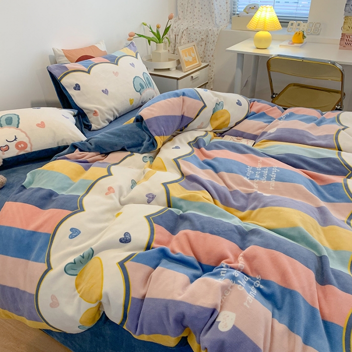 91家纺网 家纺一手货源 找家纺 澳萝拉2021高克重卡通清新牛奶绒四件套水晶法莱绒 淘淘兔