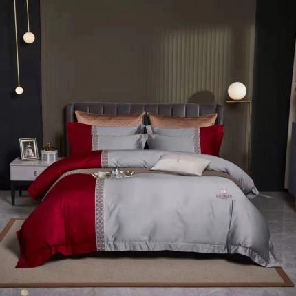 91家纺网 家纺一手货源 找家纺 玖玖爱家纺 2021新款140支长绒棉工艺提花四件套 爱马仕红