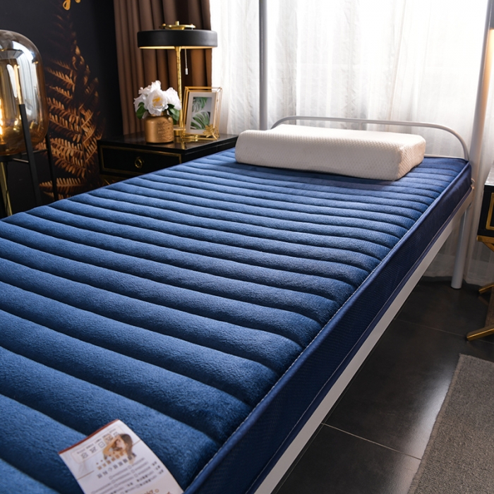 91家纺网 家纺一手货源 找家纺 亿丁点床垫 2021新款法莱绒针织立体床垫法莱绒宝蓝小床