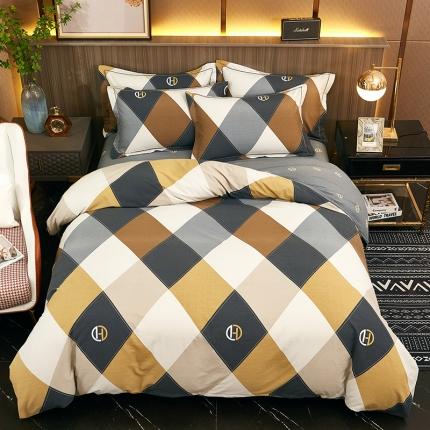 91家纺网 家纺一手货源 找家纺 （总）雲归梦2021全棉大版生态磨毛四件套格条花型第1批