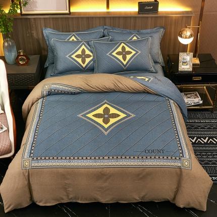 91家纺网 家纺一手货源 找家纺 （总）雲归梦2021全棉大版生态磨毛四件套格条花型第1批