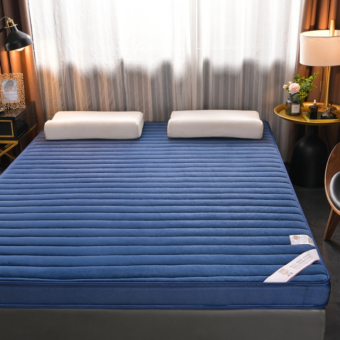 91家纺网 家纺一手货源 找家纺 亿丁点床垫 2021新款法莱绒针织立体床垫法莱绒宝蓝