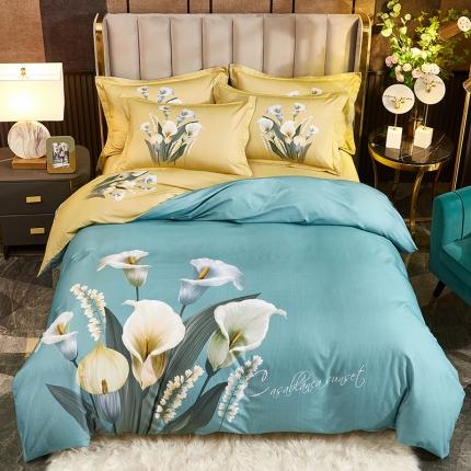 91家纺网 家纺一手货源 找家纺 （总1）雲归梦2021全棉大版生态磨毛四件套花卉花型第1批