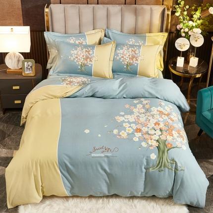 91家纺网 家纺一手货源 找家纺 （总1）雲归梦2021全棉大版生态磨毛四件套花卉花型第1批